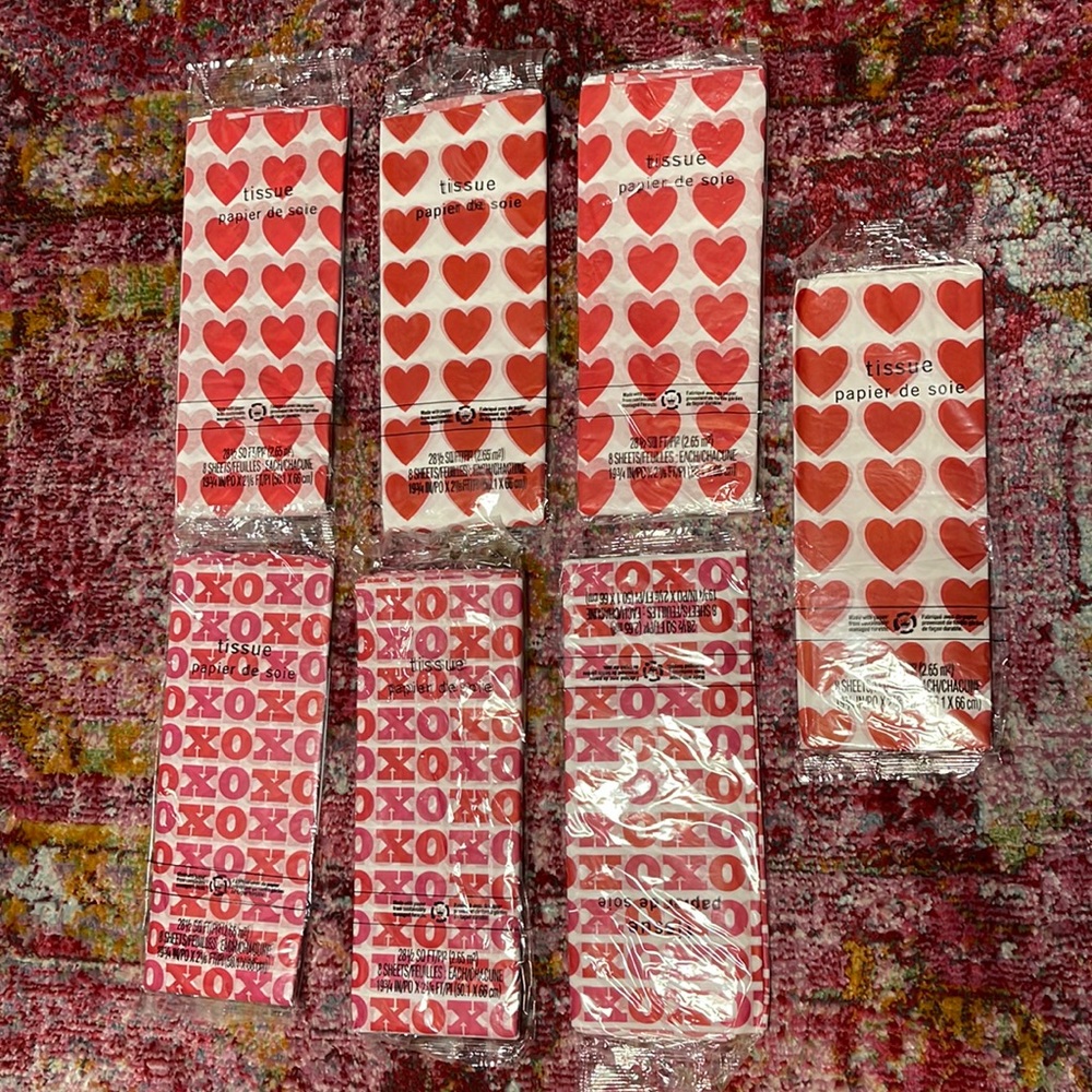 Hallmark Tissue Paper Bundle Valentines Day Hearts XOXO Pink Red Gift Wrap Decor